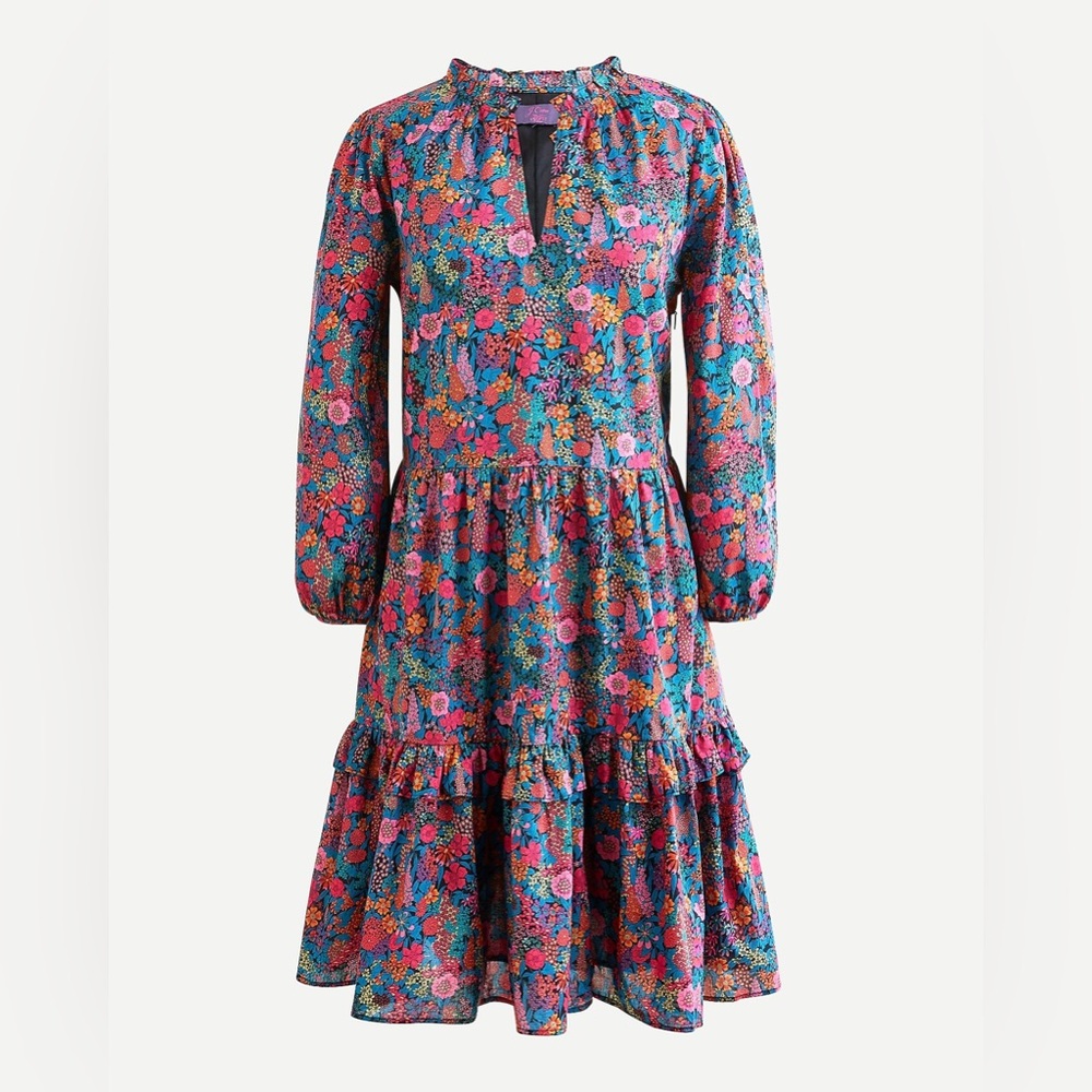 J. Crew Ruffleneck tiered popover dress in Liberty Ciara print, Size S